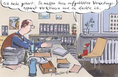 Cartoon: verwaltungsapparat verkleinern (medium) by woessner tagged verwaltung,behörde,amt,bürokratie,zwerg,,verwaltung,behörde,amt,bürokratie,zwerg,verwaltungsapparat,apparat,chef,angestellter,job,arbeit,gnom,büro,heinzelmann,heinzelmännchen,kleinwuchs,kleinwüchsig