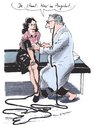 Cartoon: angebot (small) by woessner tagged angebot,pulsmesser,arzt,patientin,untersuchung,diagnose,konsum,kaufrausch,billig,quantität,qualität,preis,lesitung,medizin,blutdruck,pritsche