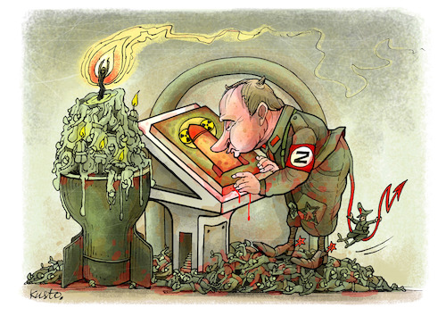 Cartoon: Putin and the bomb (medium) by kusto tagged putin,war,bomb,putin,war,bomb