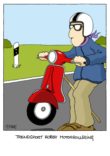 Cartoon: Hobby Motor-Rollering (medium) by MosesCartoons tagged motorroller,scooter,hobby,steckenpferd,horsing,vespa,trend,trendsport,sport