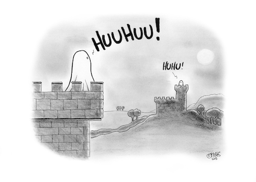 Cartoon: Huhu! (medium) by MosesCartoons tagged geist,geister,nachbarn,nachbarschaft,burg,grüßen