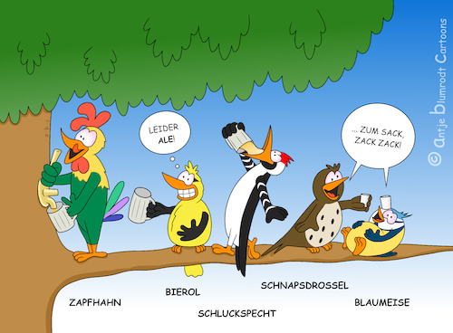 Cartoon: Der Schluckspecht (medium) by a-b-c tagged vogel,vögel,specht,hahn,zapfhahn,pirol,bier,ale,blaumeise,drossel,schnaps,alkohol,feier,wald,baum,natur,party,fete,trinkspruch,wein,vogel,vögel,specht,hahn,zapfhahn,pirol,bier,ale,blaumeise,drossel,schnaps,alkohol,feier,wald,baum,natur,party,fete,trinkspruch,wein