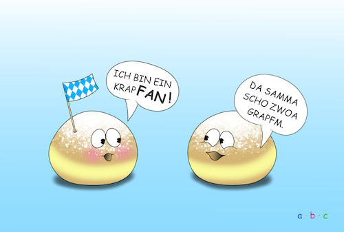 Cartoon: KrapFan (medium) by a-b-c tagged abc,cartoon,begeisterung,gebäck,süß,bäcker,kreppel,kräppel,berliner,pfannkuchen,krapfen,thüringen,hessen,bayern,region,regional,bezeichnung,kuchen,fähnchen,dialekt,flagge,bayrisch,fan,mundart,sprache,jargon,idiom,nahrung,essen,genussmittel,niedlich,abc,cartoon,begeisterung,gebäck,süß,bäcker,kreppel,kräppel,berliner,pfannkuchen,krapfen,thüringen,hessen,bayern,region,regional,bezeichnung,kuchen,fähnchen,dialekt,flagge,bayrisch,fan,mundart,sprache,jargon,idiom,nahrung,essen,genussmittel,niedlich