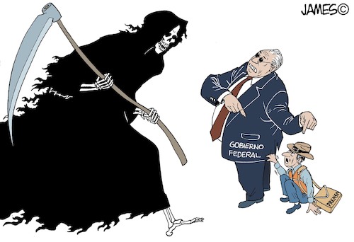 Cartoon: desprotegido (medium) by JAMEScartoons tagged prensa,ataques,asesinato,periodismo,mexico