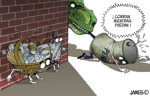 Cartoon: Los que siguen (medium) by JAMEScartoons tagged iva,impuestos,pemex,reformas,medicinas,alimentos,pri,james,cartonista,jaime,mercado
