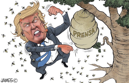 Cartoon: pelea perdida (medium) by JAMEScartoons tagged donald,trump,press