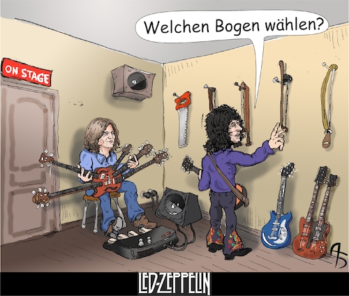 Cartoon: Der Bogen für Jimmy (medium) by Back tagged ledzeppelin,jimmypage,rock,musik