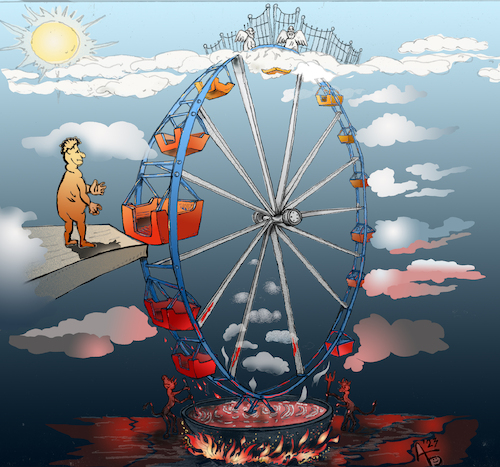 Cartoon: Ferris wheel (medium) by Back tagged lebenszyklus,existenz,dasein,bestehen,leben,vorkommen,wesen,existence,entity,subsistence,being,life,essence