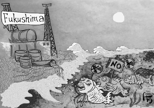 Cartoon: Fukushima-Gewässer (medium) by Back tagged fukushima,kernkraftwerk,ökologie,ozean,protest,japan,reaktorunfall