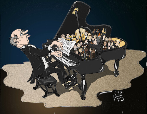 Cartoon: Klavier mit Orchester (medium) by Back tagged klavier,musik,orchester,konzert,pianist