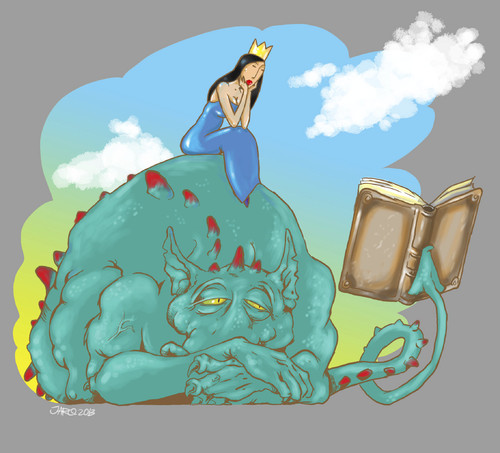 Cartoon: DRAGON and PRINCESS (medium) by JARO tagged dragon,princess,books