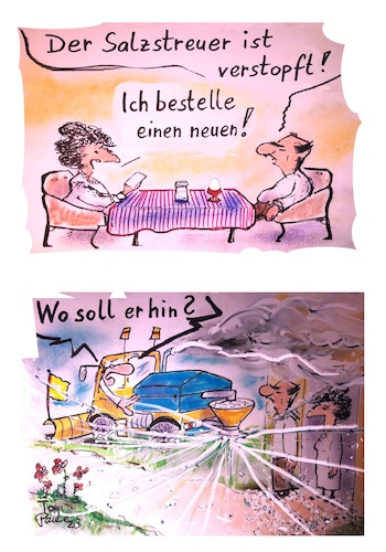 Cartoon: Der Salzstreuer (medium) by TomPauLeser tagged salzstreuer,salzstreufahrzeug,unimog,winterdienst
