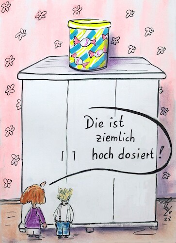 Cartoon: Die Dose (medium) by TomPauLeser tagged bonbondose,schrank,kinder,süßes,naschen,naschkatzen,zucker,dose,dosis,hochdosiert,bonbon,süßigkeit,süßigkeiten