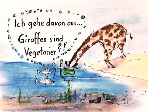 Cartoon: Giraffe Guido (medium) by TomPauLeser tagged giraffe,fische,afrika,zoo,tiergehege,vegetarier,algen,tauchen,tauchsport,fressen,futter,tauchmaske