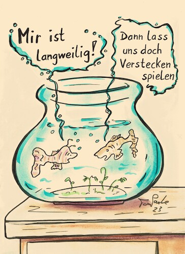 Cartoon: Langeweile (medium) by TomPauLeser tagged langeweile,langweilig,fische,aquarium,versteck,verstecken,luftblasen,algen,goldfische,clownsfisch