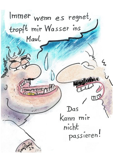 Cartoon: Nur bei Regen (medium) by TomPauLeser tagged regen,tropfen,mund,maul,nass,passieren,kiefer,unterkiefer,oberkiefer,zähne,gesicht