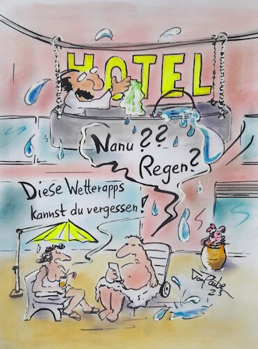 Cartoon: Wetterapp (medium) by TomPauLeser tagged wetterapp,app,hotel,urlaub,ferien,strand,gebäude,gebäudereinigung,gebäudereiniger