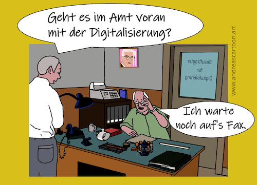 Cartoon: Digitalisierung (medium) by andreascartoon tagged büro,amt,arbeit,computer,fax