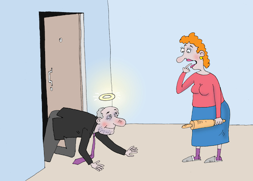 Cartoon: holy (medium) by Tarasenko  Valeri tagged holy,alcohol,meeting,wife
