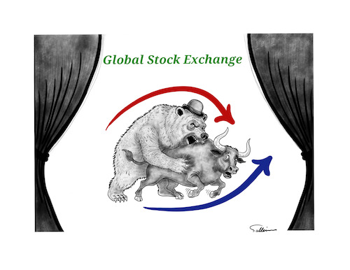 Cartoon: Global Stock Exchange (medium) by sally cartoonist tagged stock,market,economic,bank,crisis,money,stock,market,economic,bank,crisis,money