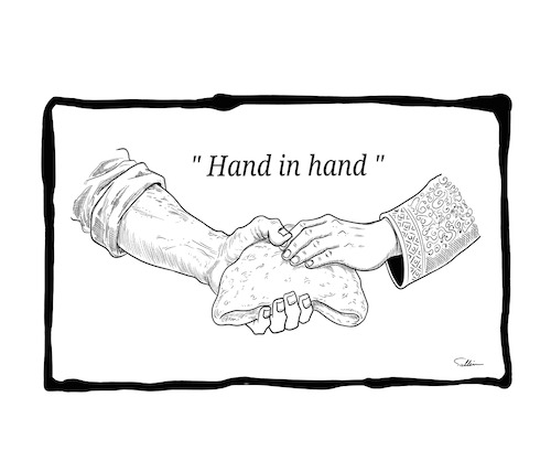 Cartoon: Hand in Hand (medium) by sally cartoonist tagged hand,bread,poverty,success,help,aid,hand,bread,poverty,success,help,aid
