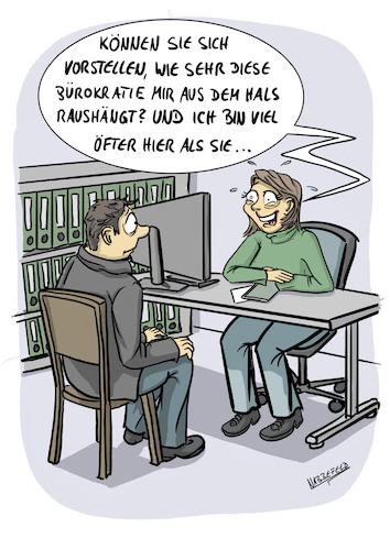 Cartoon: Diese Bürokratie (medium) by SandraNabbefeld tagged cartoon,cartoonist,cartooning,cartoonlobby,humor,absurd,büro,buero,bürokratie,amt,verwaltung,termin,sprechstunde,akten,humorverwaltung,rheinischehumorverwaltung,sandranabbefeld,nabbefeld,nabbefeldcartoon