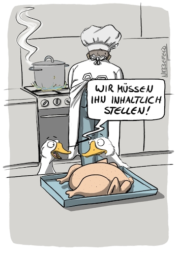 Cartoon: Gans oder gar nicht (medium) by SandraNabbefeld tagged cartoon,illustration,humor,satire,lustig,funny,witzig,gans,gänse,koch,braten,rupfen,politik,afd,inhaltlich,stellen,metapher,metaphorisch,metaebene,brandmauer,sandranabbefeld,nabbefeldcartoon,cartoonlobby,rheinischehumorverwaltung,cartoon,illustration,humor,satire,lustig,funny,witzig,gans,gänse,koch,braten,rupfen,politik,afd,inhaltlich,stellen,metapher,metaphorisch,metaebene,brandmauer,sandranabbefeld,nabbefeldcartoon,cartoonlobby,rheinischehumorverwaltung