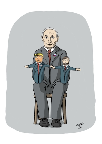 Cartoon: Tri-tra-trump-la-la (medium) by SandraNabbefeld tagged cartoon,humor,satire,politik,putin,trump,vance,jdvance,selenskyj,zelenskyi,ukraine,russland,oval,office,white,house,washington,russia,europa,friedensverhandlungen,la,cartoon,humor,satire,politik,putin,trump,vance,jdvance,selenskyj,zelenskyi,ukraine,russland,oval,office,white,house,washington,russia,europa,friedensverhandlungen