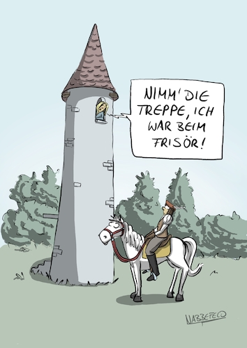 Cartoon: Turmzimmer (medium) by SandraNabbefeld tagged cartoon,cartoons,cartoonist,humor,lustig,witzig,turm,turmzimmer,rapunzel,märchen,haare,frisur,prinz,klettern,kletterhilfe,romantik,romantisch,fairytale,pferd,geschlechterrollen,prinzessin,frisör,friseur,rollenbild,selbstbewusstsein,sandranabbefeld,nabbefeld,nabbefeldcartoon,cartoonlobby,rheinischehumorverwaltung,cartoon,cartoons,cartoonist,humor,lustig,witzig,turm,turmzimmer,rapunzel,märchen,haare,frisur,prinz,klettern,kletterhilfe,romantik,romantisch,fairytale,pferd,geschlechterrollen,prinzessin,frisör,friseur,rollenbild,selbstbewusstsein,sandranabbefeld,nabbefeld,nabbefeldcartoon,cartoonlobby,rheinischehumorverwaltung