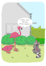 Cartoon: Pink Flamingo (small) by SandraNabbefeld tagged cartoon,cartoonistin,humor,schräg,absurd,tierisches,tierisch,garten,vorgarten,flamingo,pinkflamingo,waschbär,raccoon,fell,jucken,kratzen,rückenkratzer,bein,beissen,beißen,rasen,sandranabbefeld,nabbefeld