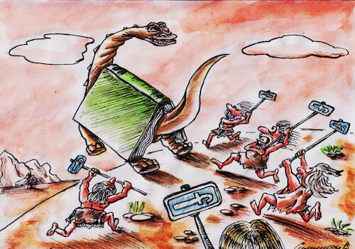 Cartoon: Dinosaur (medium) by Siminoga Vadim tagged facebook,internet,addiction,time