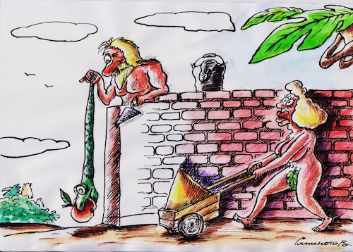 Cartoon: Paradies (medium) by Siminoga Vadim tagged paradies,schlangen,apple,eve,haus,familie,freundschaft