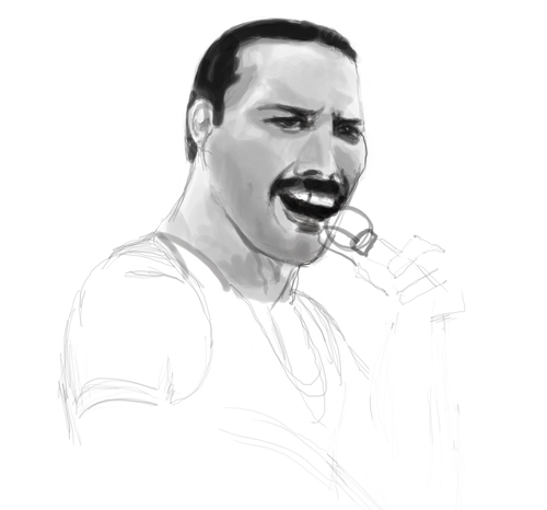 Cartoon: Freddie Mercury (medium) by sanakym tagged music,rock,freddie,mercury,queen