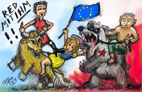 Cartoon: Red mit ihm (medium) by pefka tagged wagenknecht,ukraine,putin,europa,stier