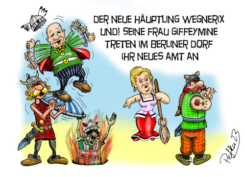 Cartoon: Wegnerix UND Giffeymine (medium) by pefka tagged wegner,giffey,berlin,bürgermeister,regierender,asterix,afd,unterstützung,wahl