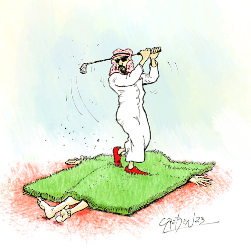 Cartoon: Sportswashing (medium) by Grethen tagged saudi,arabia,sport,golf,football,sportswashing