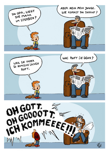 Cartoon: Kindermund (medium) by Painter tagged kind,opa,senior,sessel,zeitung,laut,schreien,verängstigt,teddy