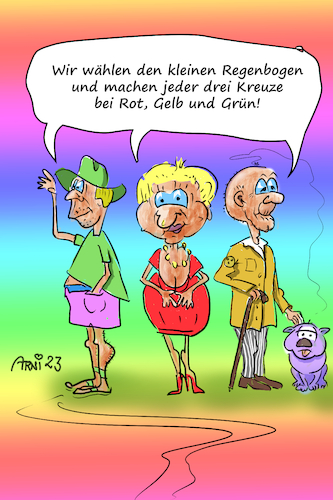 Cartoon: Alte Naive für Deutschland (medium) by Arni tagged alternative,deutschland,afd,spd,grüne,grünen,fdp,wahl,wähler,meinung,naiv,regenbogen,rot,grün,gelb,blau