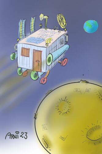 Cartoon: Russia in Lunar Orbit (medium) by Arni tagged spacecraft,lunar,orbit,moon,russia,russian,reaching,space,rocket,nasa