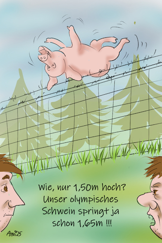 Cartoon: Schweinehochflug (medium) by Arni tagged höhe,zaun,vorgabe,annahme,eu,schwein,sau,eber,wildschwein,pest,springen,olympiade,weltrekord,rüssel,hausschwein,nrw,hessen,afrikanisch,höhe,zaun,vorgabe,annahme,eu,schwein,sau,eber,wildschwein,pest,springen,olympiade,weltrekord,rüssel,hausschwein,nrw,hessen,afrikanisch