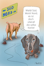 Cartoon: Waldi Süd oder Waldi Nord? (small) by Arni tagged hund,hunde,waldi,süd,nord,einkaufen,kacke,kacken,mist