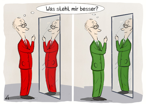 Cartoon: Anprobe 1 (medium) by Gabi Horvath tagged bundestagswahl,wahlen,wahlergebnis,koalition,merz,koalitionspartner,spd,grünen,cdu,bundestagswahl,wahlen,wahlergebnis,koalition,merz,koalitionspartner,spd,grüne,cdu