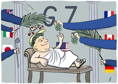 Cartoon: G7 Gipfel 2025 (medium) by Gabi Horvath tagged trump,usa,g7,gipfel,kanada,eklat,verhindern,trump,usa,g7,gipfel,kanada,eklat,verhindern