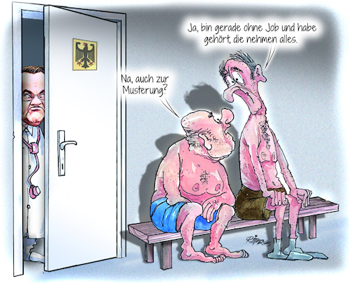 Cartoon: Bundeswehr-Personalnot (medium) by Ritter-Cartoons tagged bundeswehr,berthold,ritter,cartoons,pressekarikatur,karikaturen,pressezeichnung,bundeswehr,berthold,ritter,cartoons,pressekarikatur,karikaturen,pressezeichnung