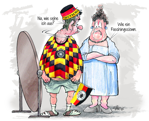 Cartoon: Fußballfan (medium) by Ritter-Cartoons tagged fußball,wm,fans,outfit,pressekarikaturen,und,cartoons,von,berthold,ritter,facebookseite,ritterkarikaturen,fußball,wm,fans,outfit,pressekarikaturen,und,cartoons,von,berthold,ritter,facebookseite,ritterkarikaturen