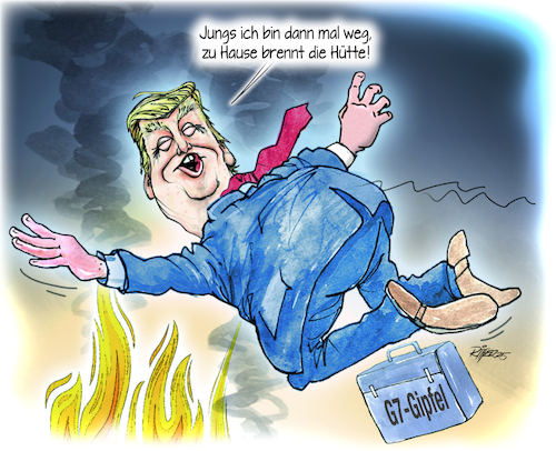 Cartoon: G 7 Gipfel Kanada (medium) by Ritter-Cartoons tagged gipfel,kanada,donald,trump,vorzeitige,abreise,gipfel,kanada,donald,trump,vorzeitige,abreise