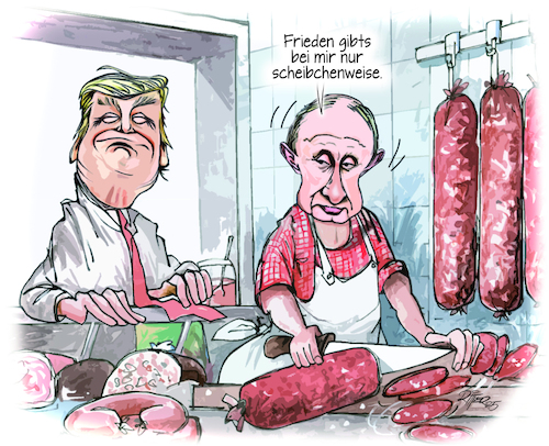 Cartoon: Putins Salamitaktik (medium) by Ritter-Cartoons tagged putin,trump,salamitaktik,krieg,und,frieden,putin,trump,salamitaktik,krieg,und,frieden