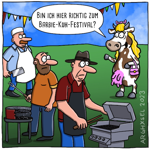 Cartoon: Barbie Kuh Festival (medium) by Arghxsel tagged barbie,kuh,barbq,grill,cowboys,party
