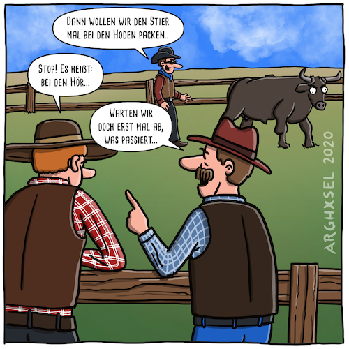 Cartoon: Den Stier bei den Hoden packen (medium) by Arghxsel tagged landwirtschaft,bauernhof,farm,weide,stier,kuh,bauer,farmer,trecker,traktor,getreide,weizen,mähdrescher,roggen,gerste,mais,gras,heu,stall,misthaufen,mistgabel,dünger,kohl,rüben,den,landwirtschaft,bauernhof,farm,weide,stier,kuh,bauer,farmer,trecker,traktor,getreide,weizen,mähdrescher,roggen,gerste,mais,gras,heu,stall,misthaufen,mistgabel,dünger,kohl,rüben