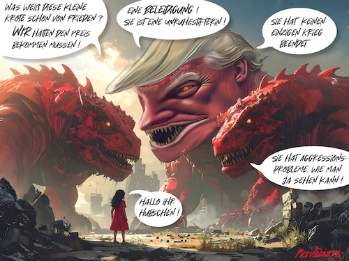 Cartoon: Wahre Größe (medium) by MorituruS tagged us,präsident,trump,gratuliert,maria,corina,machado,venezolanische,politikerin,schlüsselfigur,friedensnobelpreis,machthaber,maduro,beleidigung,einsatz,für,demokratie,venezuela,sa,steven,cheung,cartoon,karikatur,moriturus